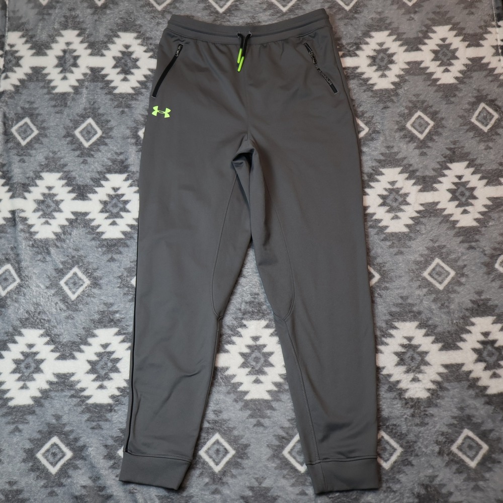 Under Armour Boys Grey Neon Green Loose Fit Joggers Pants YXL G1